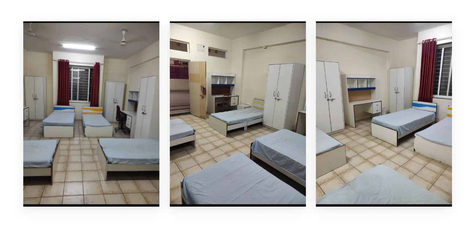 ADYPU Hostel standard 4-sharing room with beds and cupboards