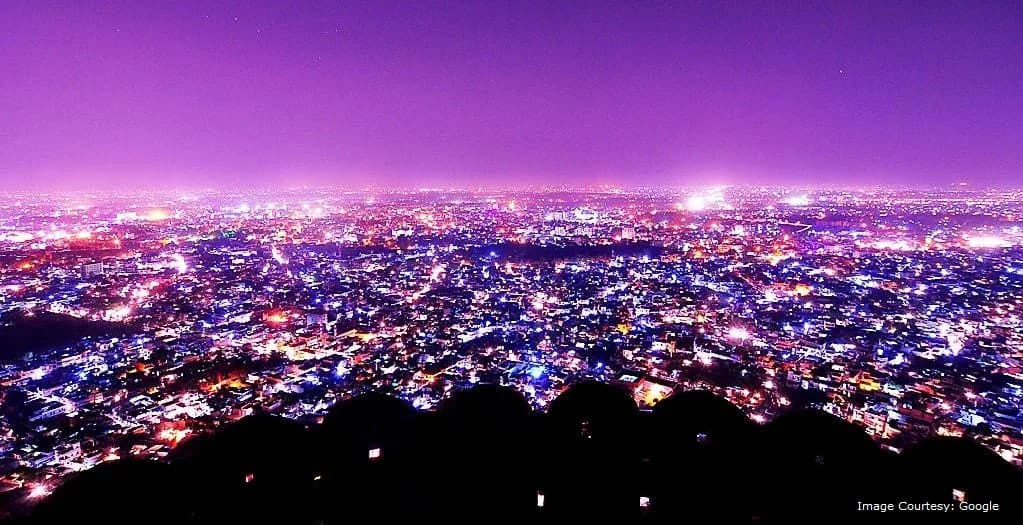 Jaipur city lights panoramic view at night
