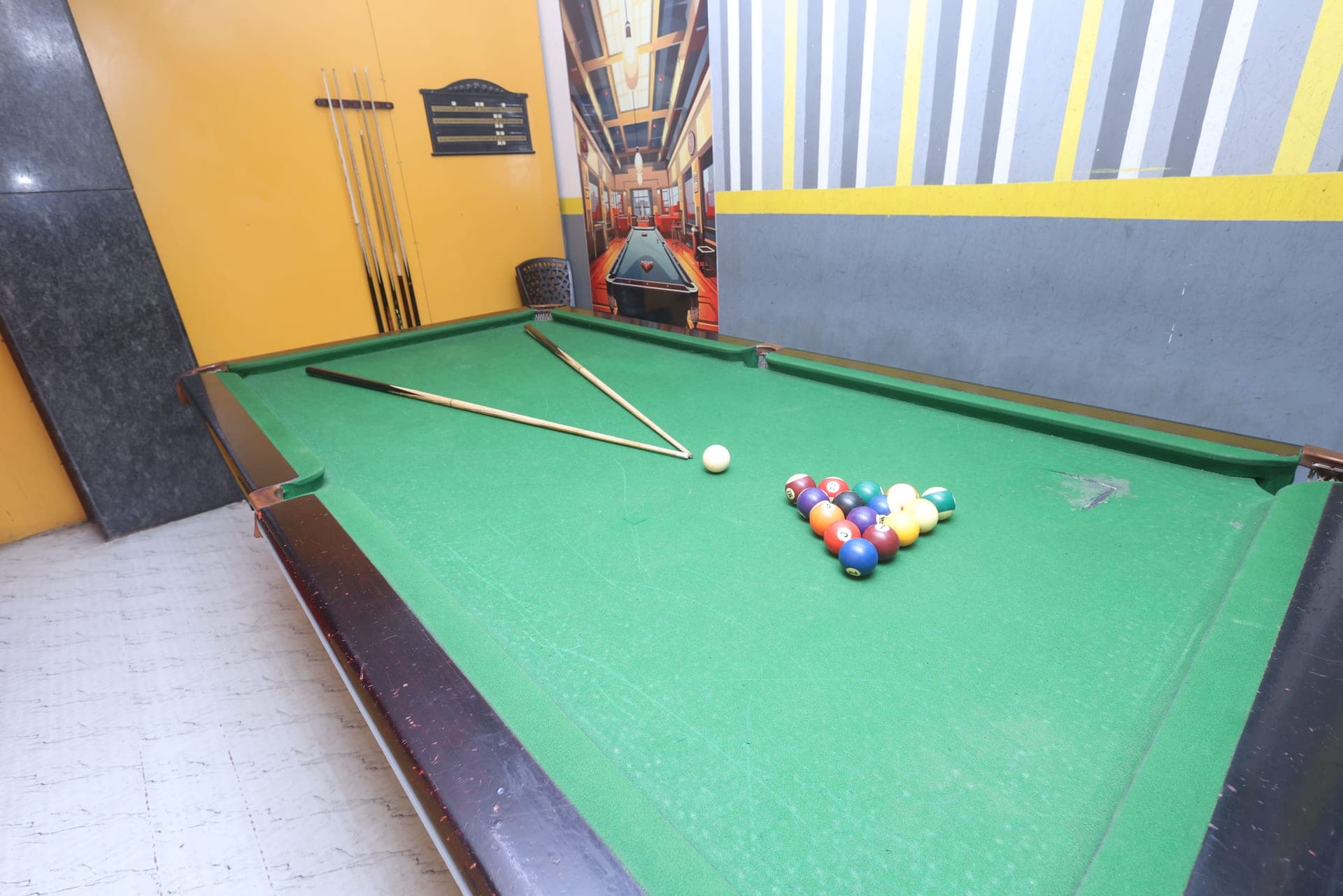 Pool table at Rathinam boys hostel recreation area