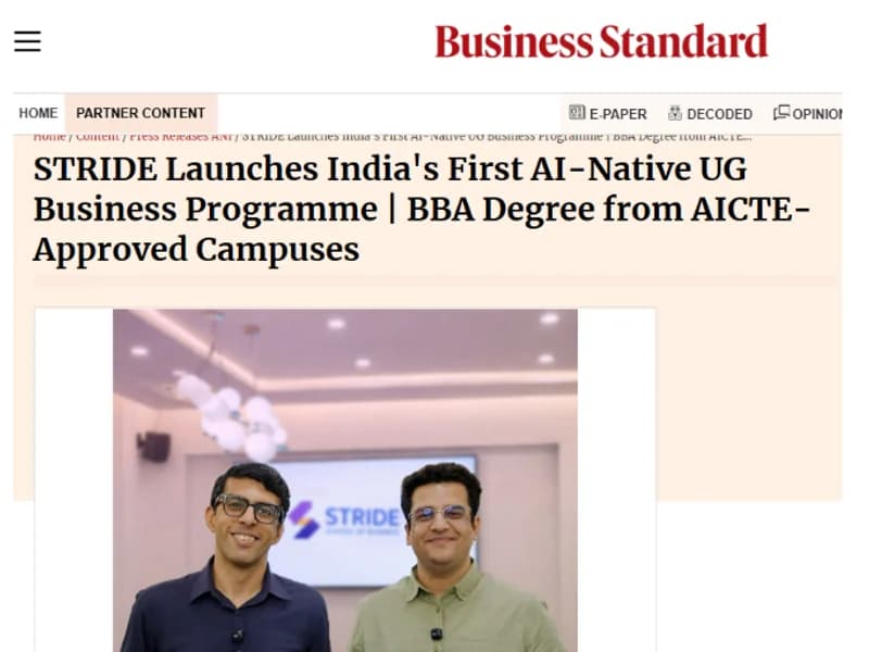 Business Standard article on Stride School of Business launch
